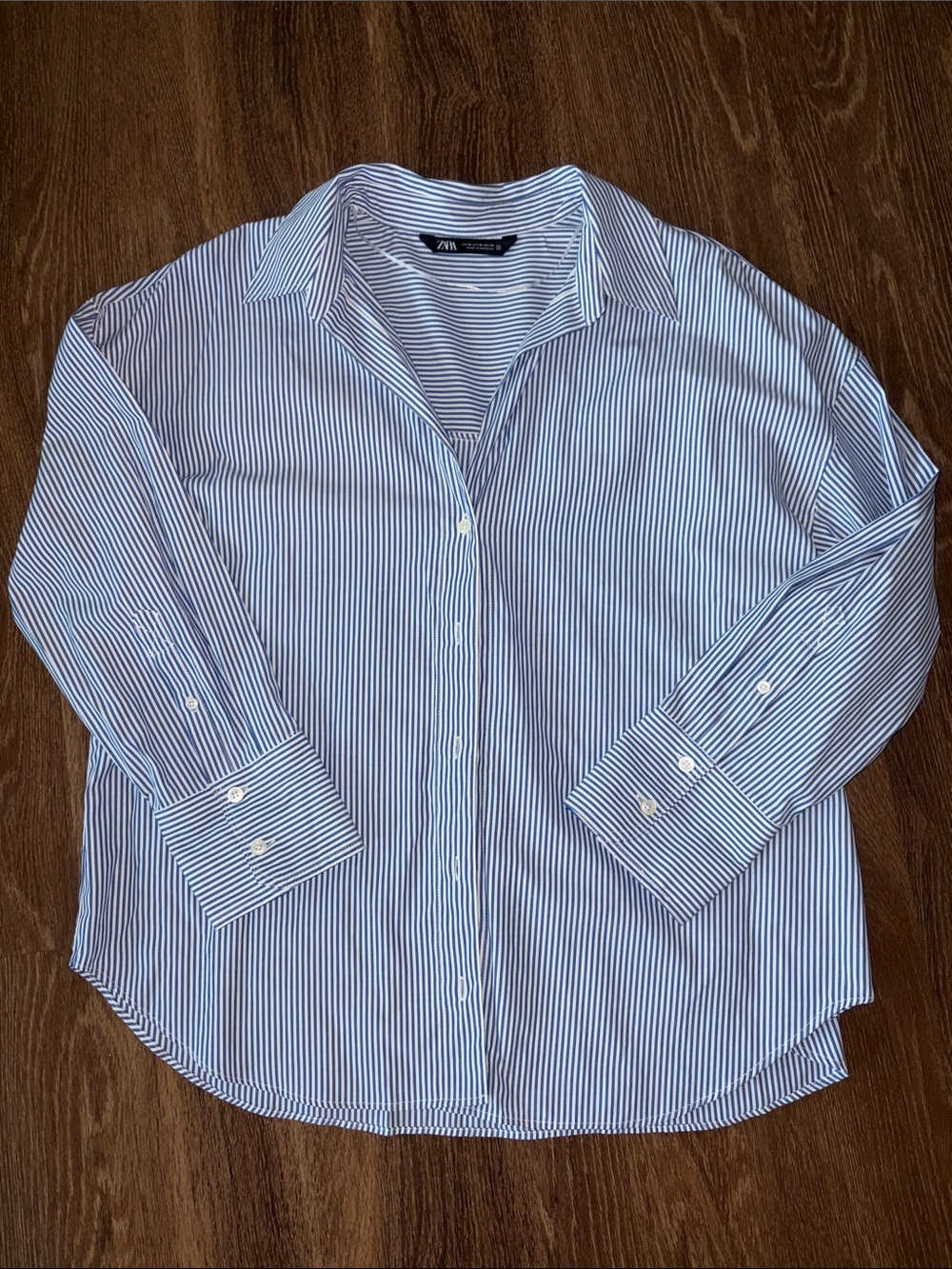 Zara Blue and White Striped Button-Down Shirt